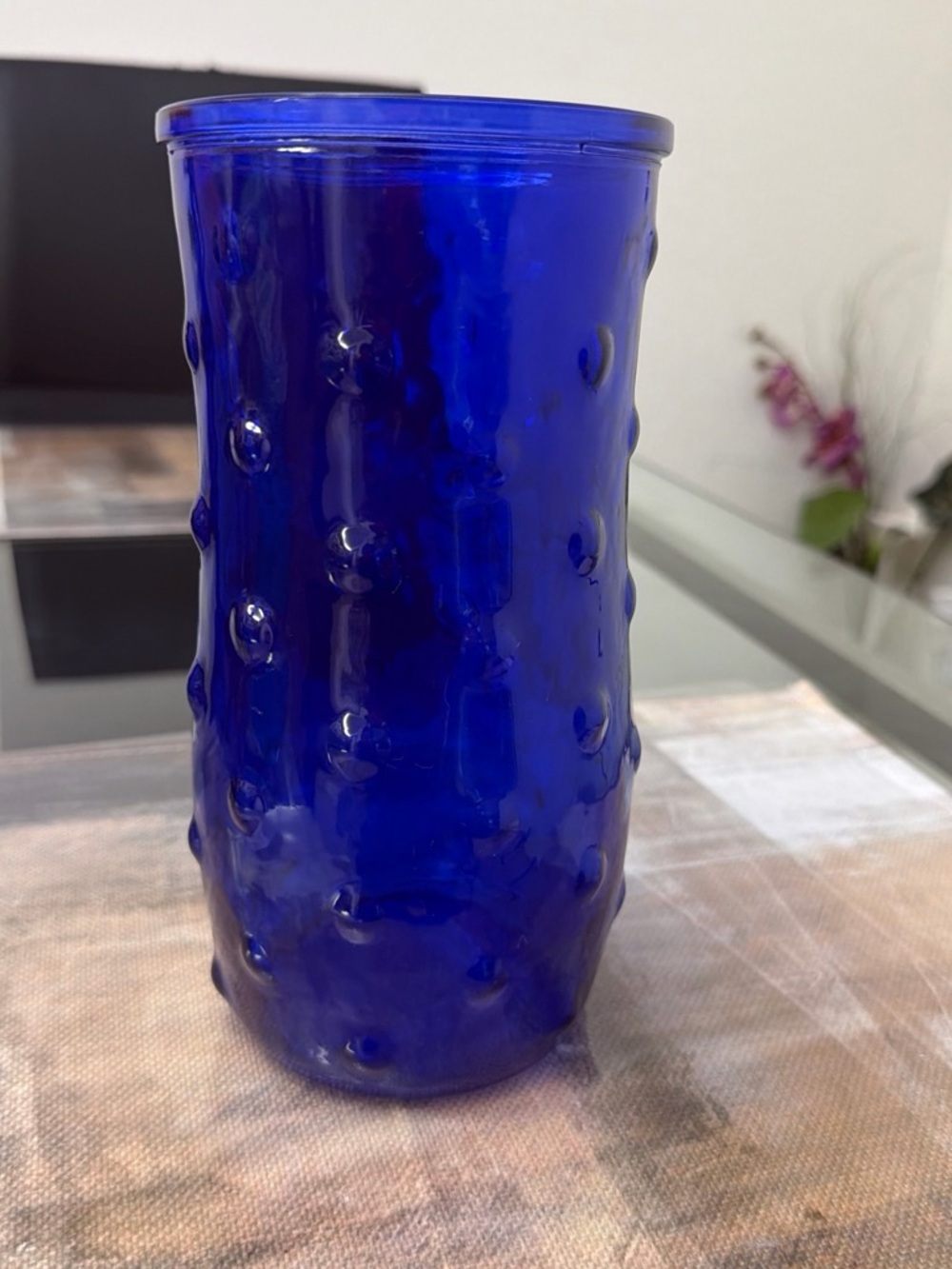 Cobalt Blue Textured Glass Vase - Decorative Dining Accent